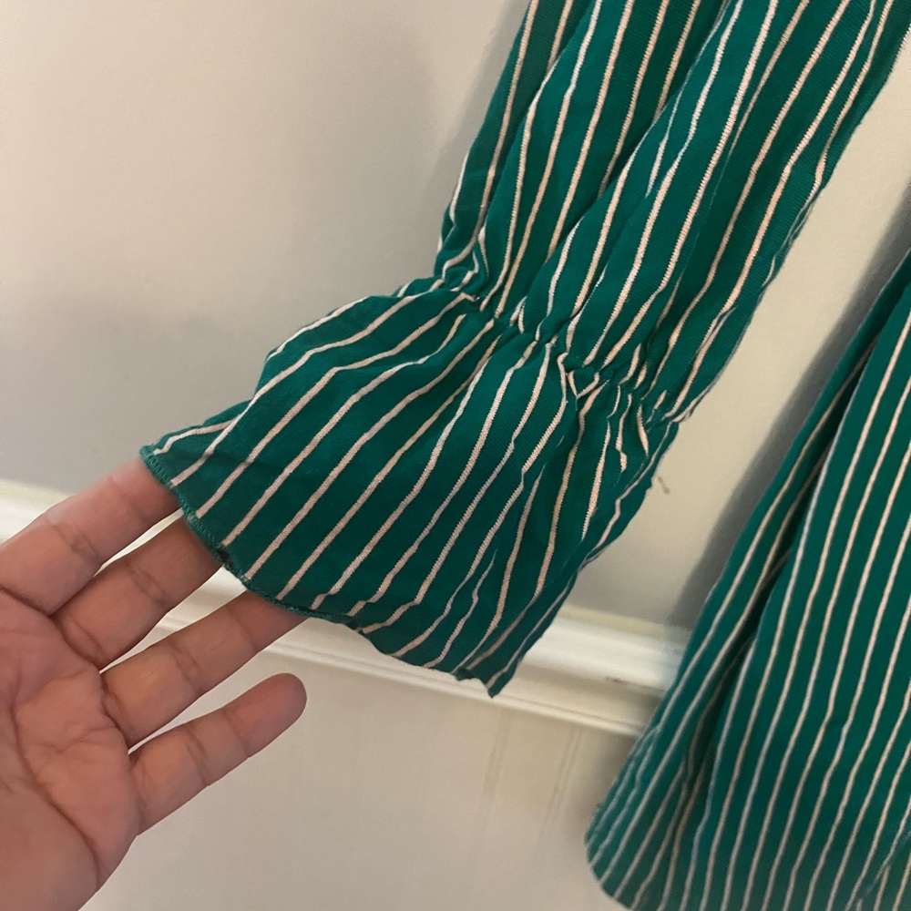 Glamorous Teal and White Striped Smocked Mini Dress - Picture 5 of 6